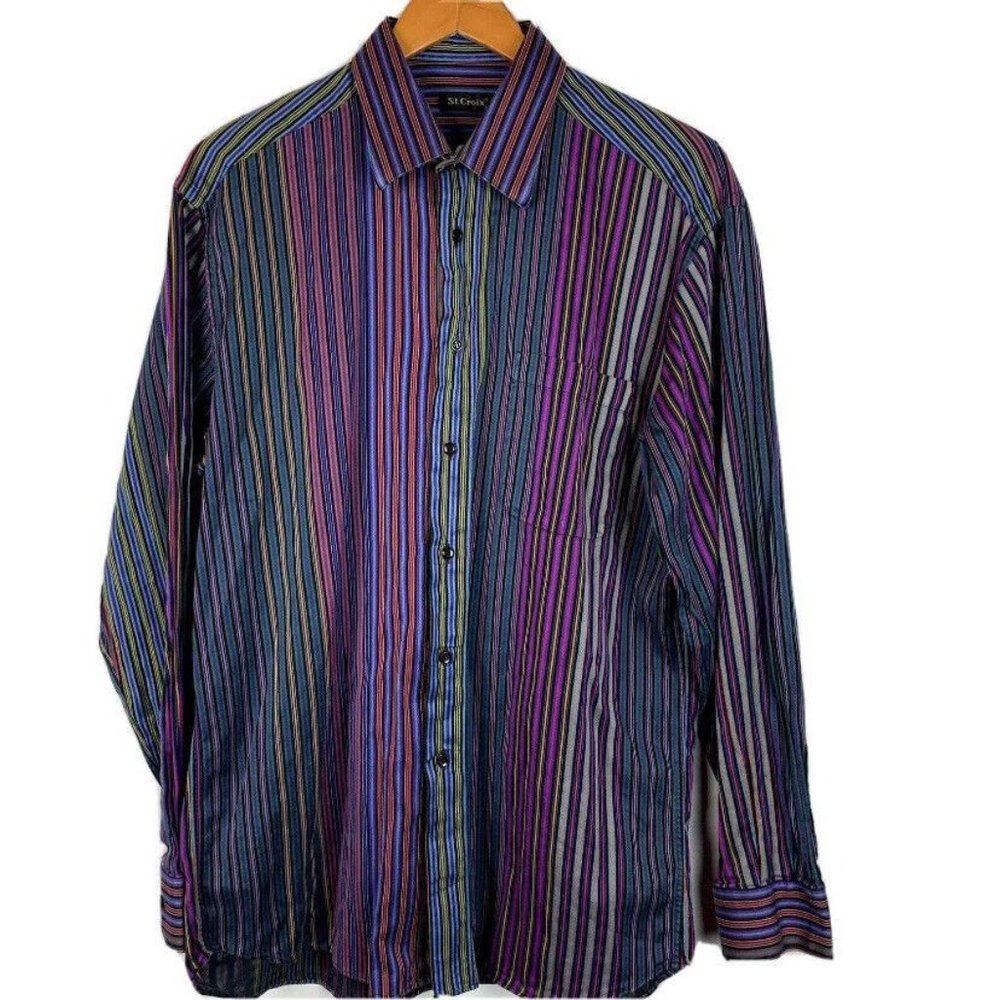 St. Croix Italy Mens Medium Multicolor Striped L/S Button Up Retro Disco Shirt